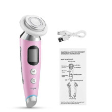 (Pink) Face Massager Microcurrent Skin Care Beauty Machine Led Rejuvenation Hot Compress Lifting Wrinkles Remover Beauty Tools