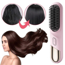 (1set, black) Portable Cordless Hair Straightening Brush, Mini Travel Size, Coating