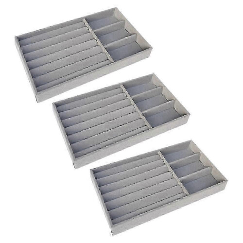 Grey Jewelry Showcase Tray for Storage 3Pcs Organizer Display Set