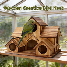 Wooden Bird House for Outdoor Garden Decor, 5-Hole Hanging Nesting Box for Bluebirds, Finches, Wrens, Chickadees, Hummingbirds - 9.8 x 7.5 x 6.3