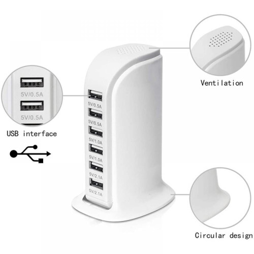 6-portowa stacja ładująca USB do tabletów i smartfonów, koncentrator ścienny 1
