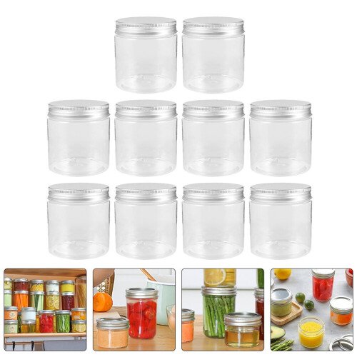 Conjunto de 10 potes de vidro transparentes com tampas de alumínio, 250ml