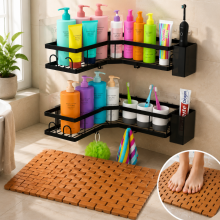 Bambus-Badezimmer-Auffrischungsset (2-teilig) – 80 x 50 cm große Bambus-Duschmatte und Eckregale (2er-Set)
