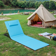 (blue) Set of 2 Folding Beach Sunloungers, Deck Beach Chairs Mats, Reclining Backrest, Lightweight Portable with Handle