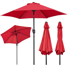 (Red, 2.3M&6Ribs) Costoffs Patio Umbrella Outdoor, 2.3m Market Umbrella Parasol Umbrella with Crank/Tilt/6 Ribs, Garden Table Umbrella