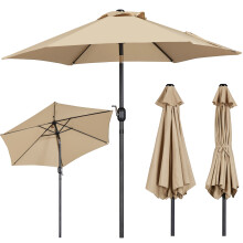 (Tan, 2.3M&6Ribs) Costoffs Patio Umbrella Outdoor, 2.3m Market Umbrella Parasol Umbrella with Crank/Tilt/6 Ribs, Garden Table Umbrella