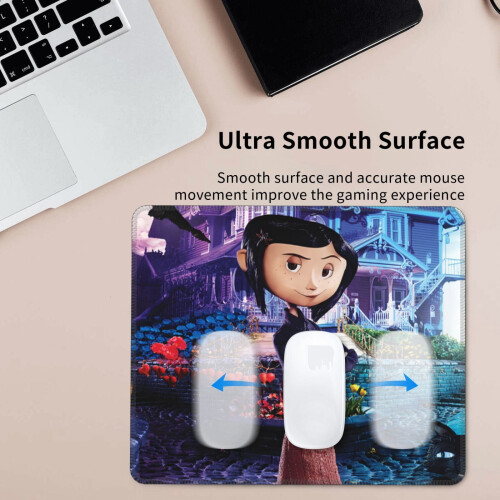 Mouse Pad Coraline με ραμμένη άκρη, πλενόμενο ύφασμα Lycra και αντιολισθητική βάση από 2
