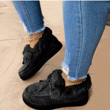 Dames winterlaarzen met strik, loafers, mocassins, warme pantoffels met bontvoering voor buiten
