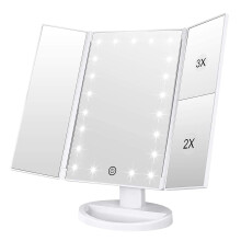 Oplaadbare LED-make-upspiegel met 2x/3x/10x vergroting, aanraakbediening, draagbaar voor op reis en op het bureau – Cadeau voor vrouwen en meisjes