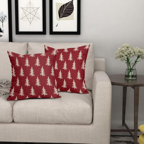 Capas de Almofada Árvore de Natal 18x18 Conjunto de 2 Vermelhas Rústicas 2