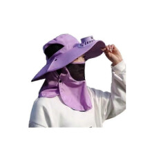 (Purple) New Solar Fan Hat with Face Guard Neck Flap UV Protection Hat USB Rechargeable Men Summer Outdoor Fishing Wide Brim Bucket Cap