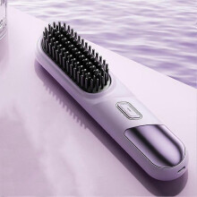 (1set, pink) Portable Cordless Hair Straightening Brush, Mini Travel Size, Coating