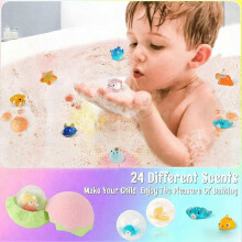(15pcs, pink) Kids Bath Bomb Set with Glow-in-the-Dark Surprise Toys Inside, Suitable for Boys and Girls
