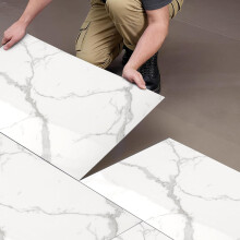 (White, 52pcs) 26/52 Pcs Marble Texture PVC Self-Adhesive Floor Tiles - Peel & Stick Easy Install for Rental Homes, Bedroom & Kitchen