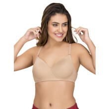 Clovia Women's Cotton Rich Solid Padded Full Cup Wire Free T-Shirt Bra (BR1279P24_Skin_34B)