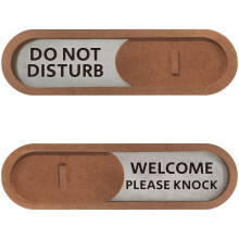 GEEKBEAR Do Not Disturb Welcome Please Knock Slider Sign (Brown) - Privacy Slide Door Indicator with Clear Bold Text - Privacy Sign for Home, Restroom