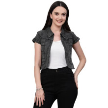 Style Quotient Women Black Acid wash Denim Shrug