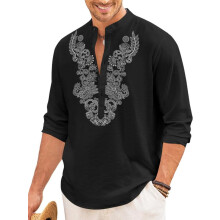 Finivo Fashion MenS Cotton Blend Short Kurta With Full Sleeves And Ethnic Neck Design | Casual Crinkle Texture Kurta With Mandarin Collar Black