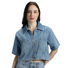 INKD Dames Denim Crop TOP|Sky WHY|Small