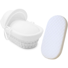 FEELIT Baby Moses Basket Mattress 64 x 28 x 4 cm - Extra Thick Foam, Breathable Quilted Cover, Soft Cushioned Oval Baby Mattress, Lightweight UK Size
