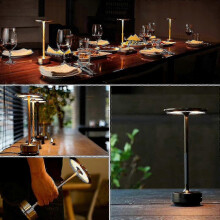 (Gold) Cordless Table Lamp Dimmable Waterproof Metal Usb Rechargeable Table Lamps -1pcs