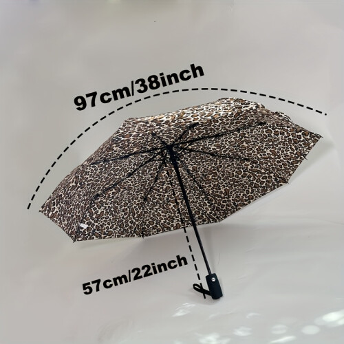 (Blue Leopard Print) 1pc Automatic Open/Close Windproof Travel Umbrella - Compact Folding Design, 8-Rib Sturdy Frame, Gradient Color 1