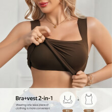 (Coffee Brown, 16) Herfst-winter comfortabele naadloze stretch-basislaag met gewatteerde warme vest-tanktop