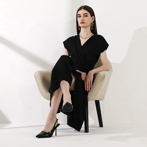 Μαύρες σέξι γόβες με slingback, κομψές, ντυμένες γόβες για γυναίκες, κλειστά δάχτυλα, 2