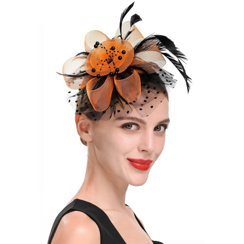 Women's gold flower feather fascinator hat 1
