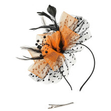 Women's gold flower feather fascinator hat