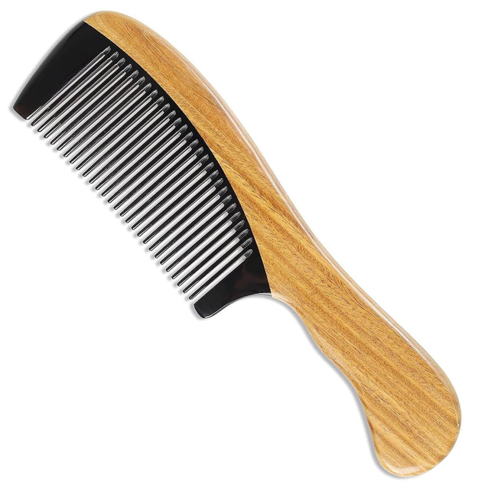 Handmade sandalwood hair detangling comb green fine tooth