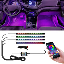 App-gestuurde slimme LED-stripverlichting voor auto's, 16 miljoen kleuren, muziekmodus, interieurverlichting onder het dashboard voor auto's en