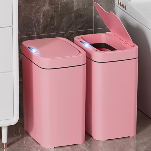 Touchless Bathroom Trash Can Pink 2.7 Gal 2-Pack