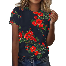 Sommerliche Kurzarm-Tops mit Print für Damen | Größen S-3XL | Lässige Blusen aus Polyester-Spandex-Mischgewebe