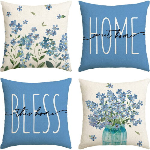 Μαξιλαροθήκη Forget Me Not Blue Throw 18x18 ιντσών, σετ 4 τεμαχίων