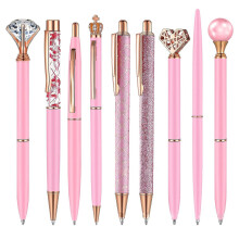 (Pink 9 Pieces) 10PCS Rhinestone Inlaid Case Ballpoint Pen Lightweight Portable Writing Pen for Friends