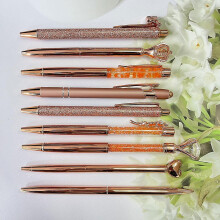 (10 Rose Gold) 10PCS Rhinestone Inlaid Case Ballpoint Pen Lightweight Portable Writing Pen for Friends