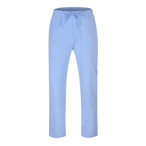 Calças masculinas de algodão e linho com pernas largas, azul claro. 2