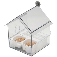 (White) Pull-Out External Parrots Feeder Transparent, Mess-Free Bird Feeder with Water & Food Dish for Garden, Lawn & Balcony Decor