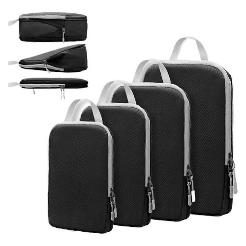 (Onesize, Black) Travel Storage Bag Set 4PCS - Lightweight Organizer with Mesh Panels