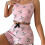 (S, PinkS) Bow Print Pajama Set - Ruffled Crop Top And Shorts - Polyester 1