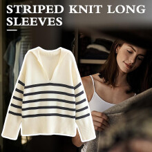 (M) Autumn Women Long Sleeve Stylish Striped Outdoors Top for Daily Wear