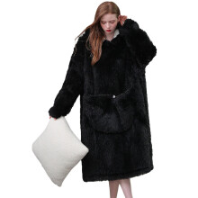 (Black) Household Fashion Plush Pajamas Thicked Hooded Design Nightclothes for Indoors