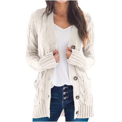 Γυναικεία πλεκτή ζακέτα λευκή, φαρδιά, oversized, 8(L) 1