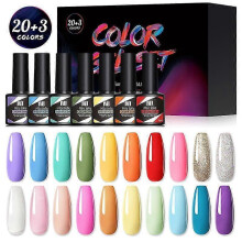(10) Gel Nail Polish Set, 20 Pcs Neon Color Gel Polish Kit with base gel, top coat and matte top coat_way