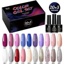 (4) Gel Nail Polish Set, 20 Pcs Neon Color Gel Polish Kit with base gel, top coat and matte top coat_way