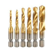 Conjunto de 6 brocas combinadas para furar e rosquear, alta durabilidade, design espiral à prova de ferrugem, ampla aplicação. Ferramentas para