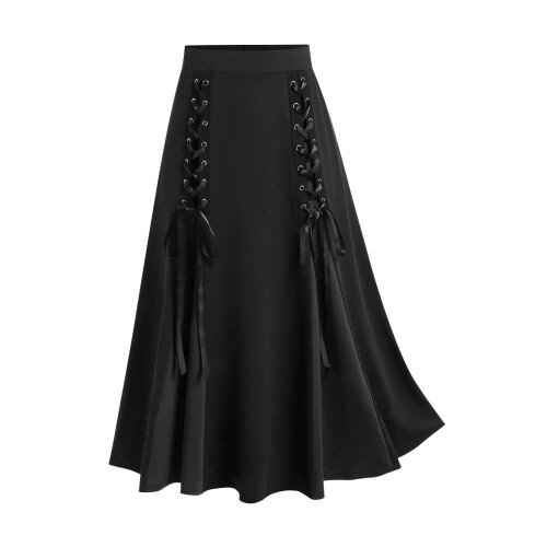 Φούστα Steampunk Gothic Maxi Γυναικεία Μωβ Ψηλή Μέση Πλισέ