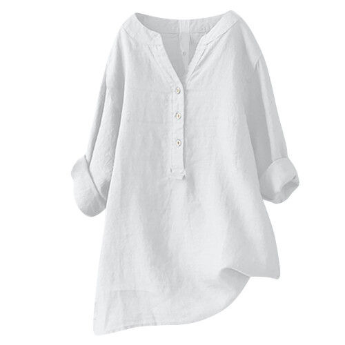 Women's cotton linen tunic blouse long sleeve