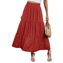 Sommerrock für Damen, Boho-Stil, plissiert, A-Linie, schwingend, fließend, gestuft, elastisch, hoher Bund, langer Strandrock